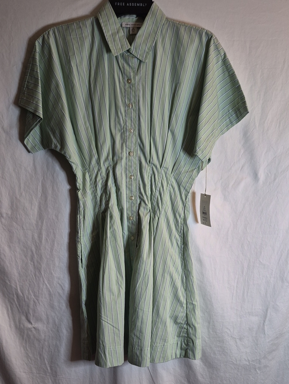 Free Assembly Light Green Striped Mini Shirt Dress